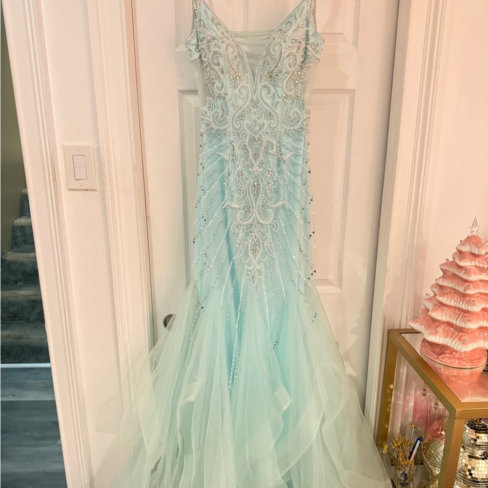 Light Blue Beaded Prom Dress - Picture 2 of 16